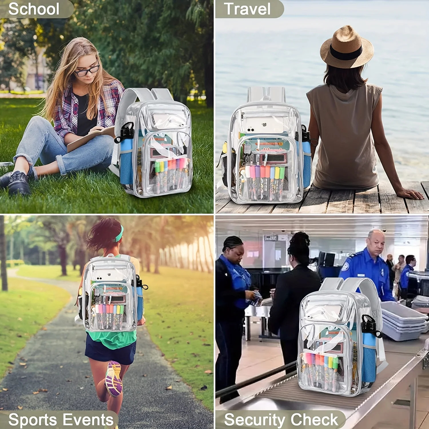 Clear Backpack Large Heavy Duty PVC Transparent Backpack See Through With Reinforced Straps Backpack Clear Bookbag for School 250103
