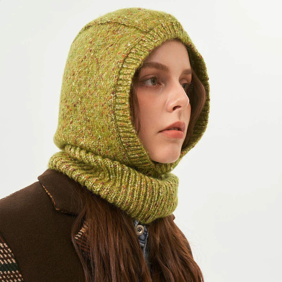 Women Knitted Hooded Caps Winter Wool Balaclava Hat Outdoor Warm Hats One-Piece Neck Collar Beanies Cap Gorras Para Mujer 241214