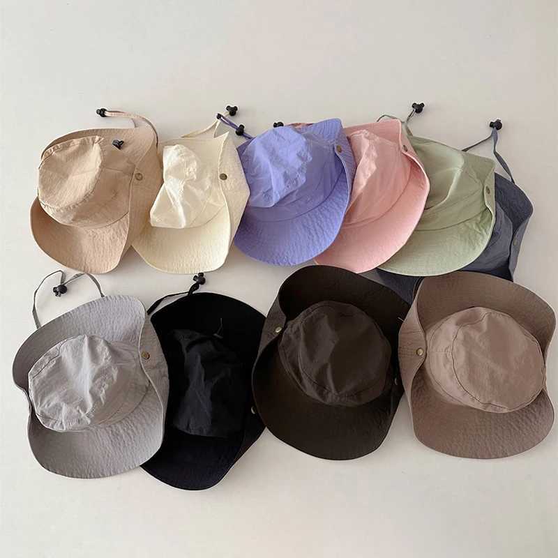 Caps Hats Korean Baby Mountain Hat Solid Color Childrens Quick Drying Fishermans Hat Summer Childrens Outdoor Sunshade Hat Cotton Pad H241223