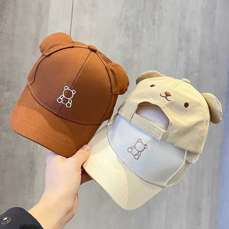 Caps Hats Childrens summer snapshot hat cartoon bear ear baseball cap girl boy cute animal embroidery cotton childrens sun hat H241223