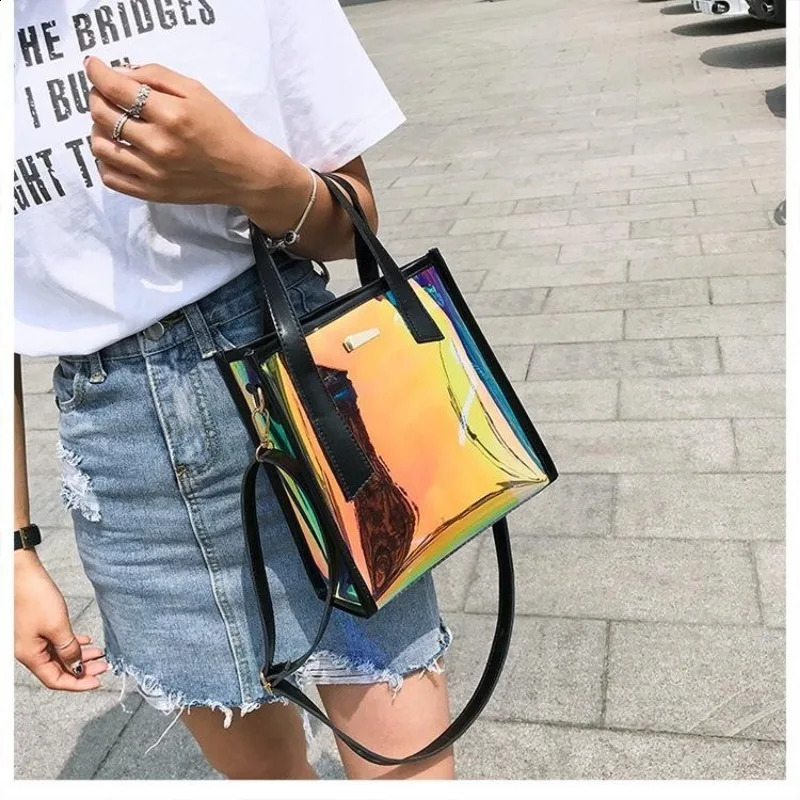 Women Transparent Laser Bag Shopper PVC Crossbody Shoulder Bag Handbag Bags for Women 241223