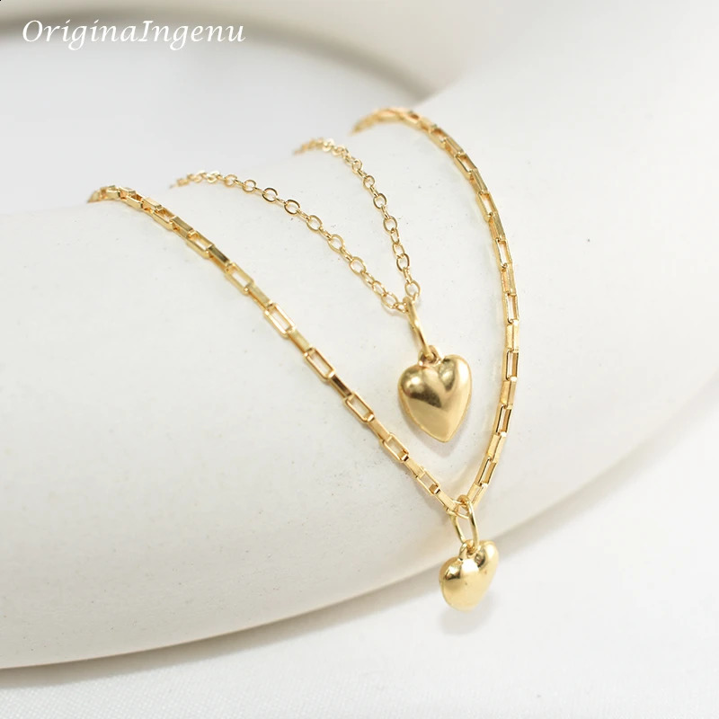 14K Gold Filled Heart Shape Necklace Minimalism Gold Necklace Gold Choker Boho Women Jewelry Pendants Collier Femme Kolye 241220