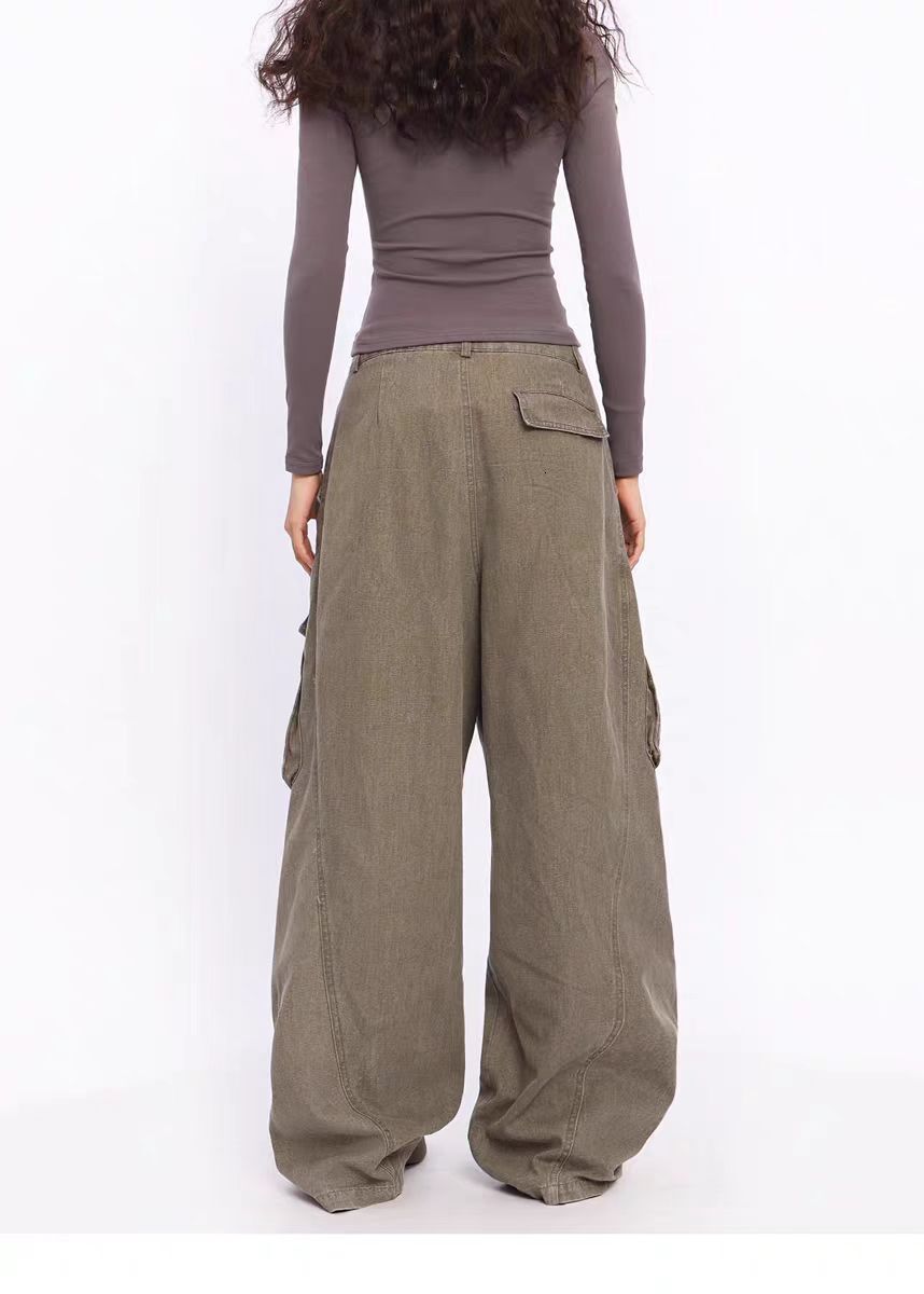 Women's Brown Y2k Cargo Jeans Baggy Haruku 90S Aesthetic Denim Trousers Vintage Jean Pants Japanese 2000S Style Trashy Clothes