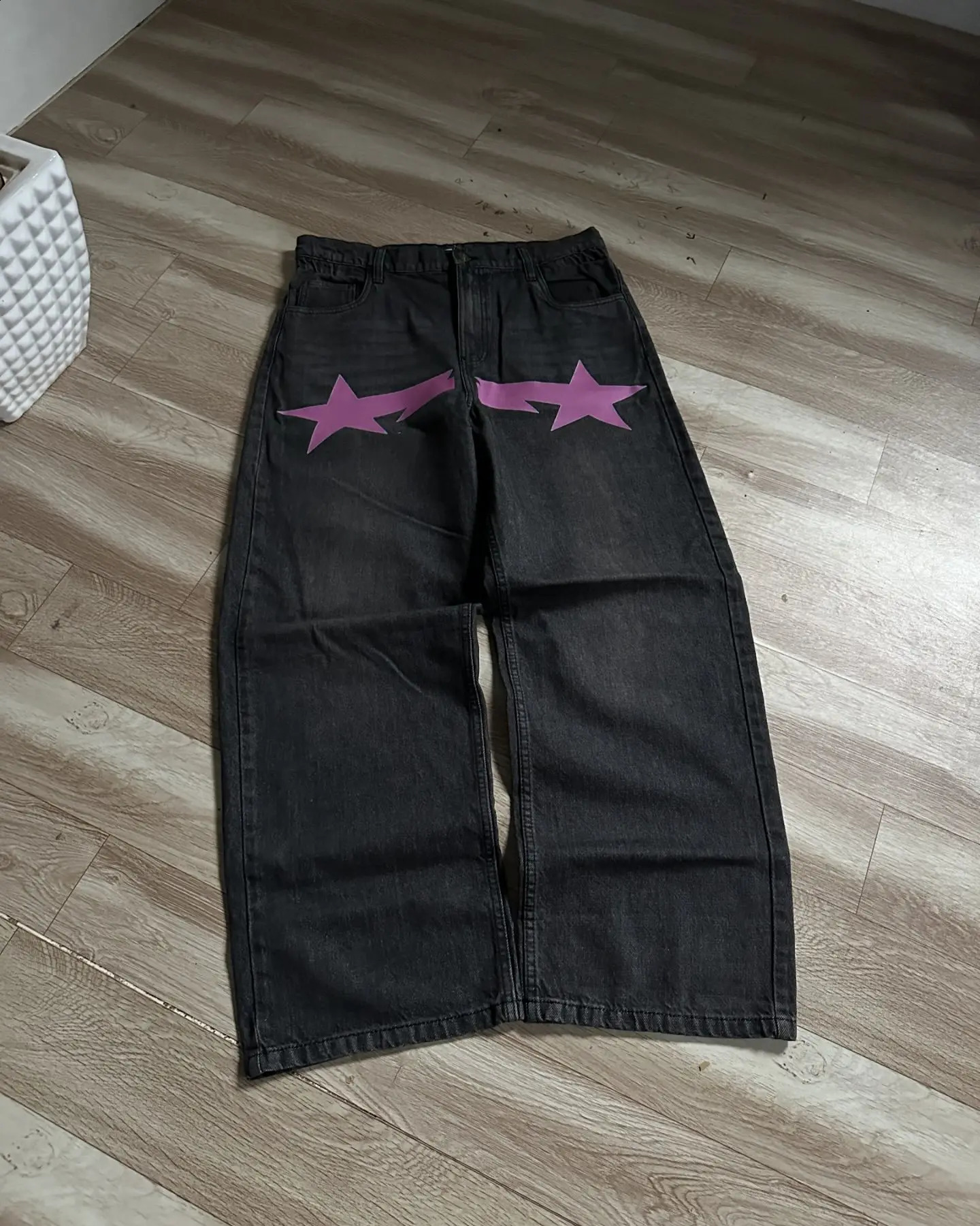Streetwear Harajuku Star Print Washed Baggy Jeans Women Y2K Fashion Retro Punk Casual Joker Gothic High Waist Wide Leg Pants 241223