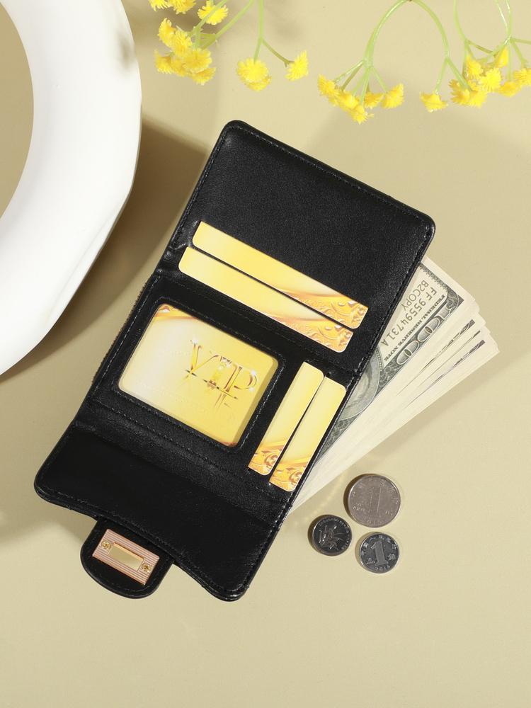 Women's Embroidered Heart Wallet, Short Multi-Function Handheld Card Holder, Sweet Zipper Coin Purse
