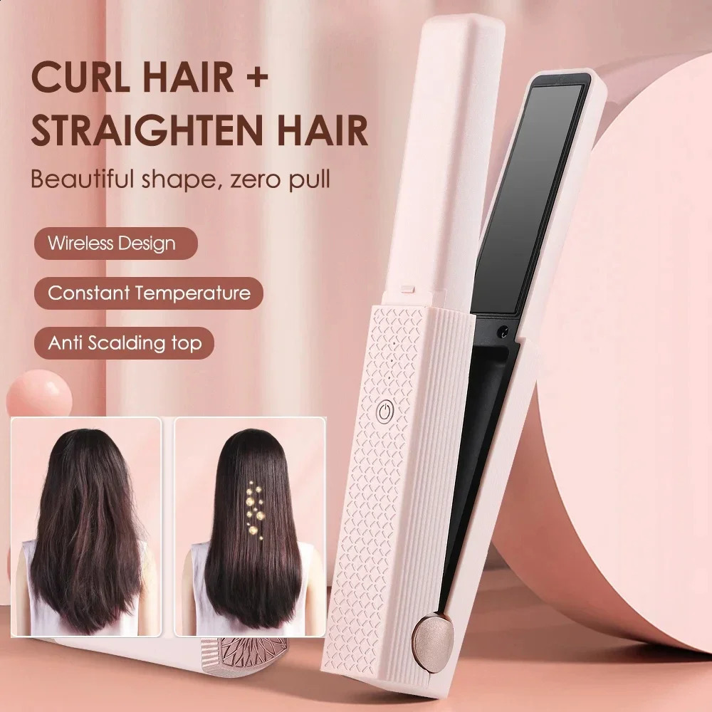 Hair Straightener Cordless Usb Hair Straightener Mini Ceramics Hair Curler 3 Constant Temperature Portable Flat Iron for Travel 241223