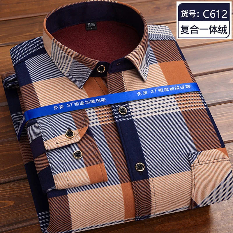 Autumn and Winter Fashion Trend Plaid Shirt Mens Casual Comfort Plus Fleece Thick Warm High Quality Long Sleeve Shirt 241223