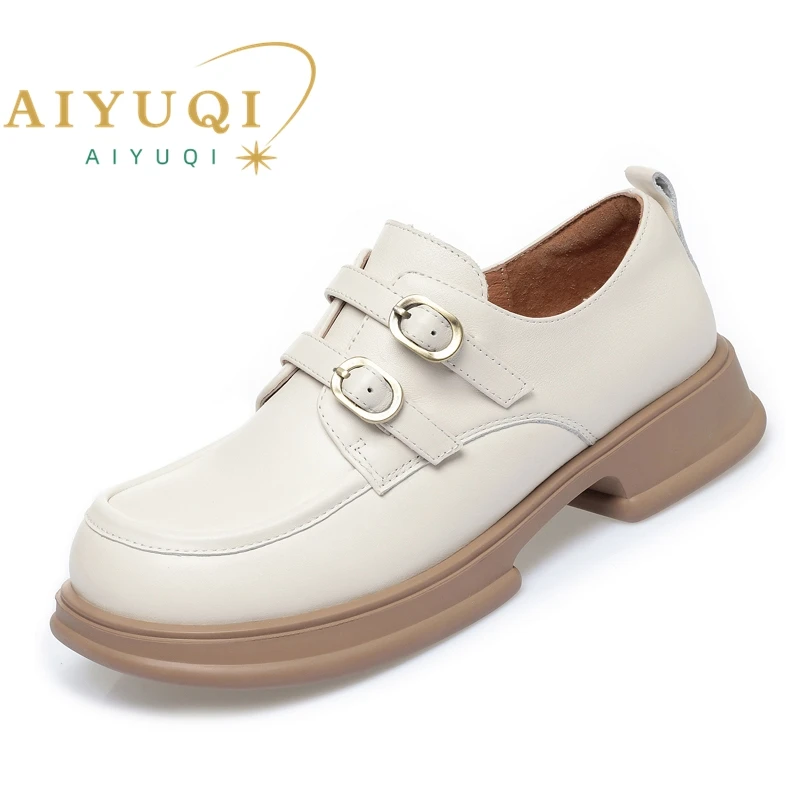 AIYUQI Loafer Shoes Women British Style Double Buckle Platform Women Spring Shoes Fashion Genuine Leather Women's Shoes