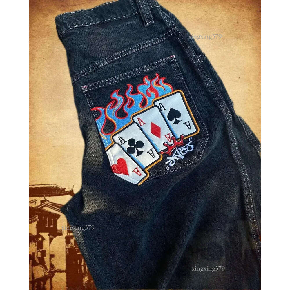 2024 American Jnco poker card pattern jeans for men and women casual loose hip-hop original streetwear Y2k Jnco jeans Traf240809