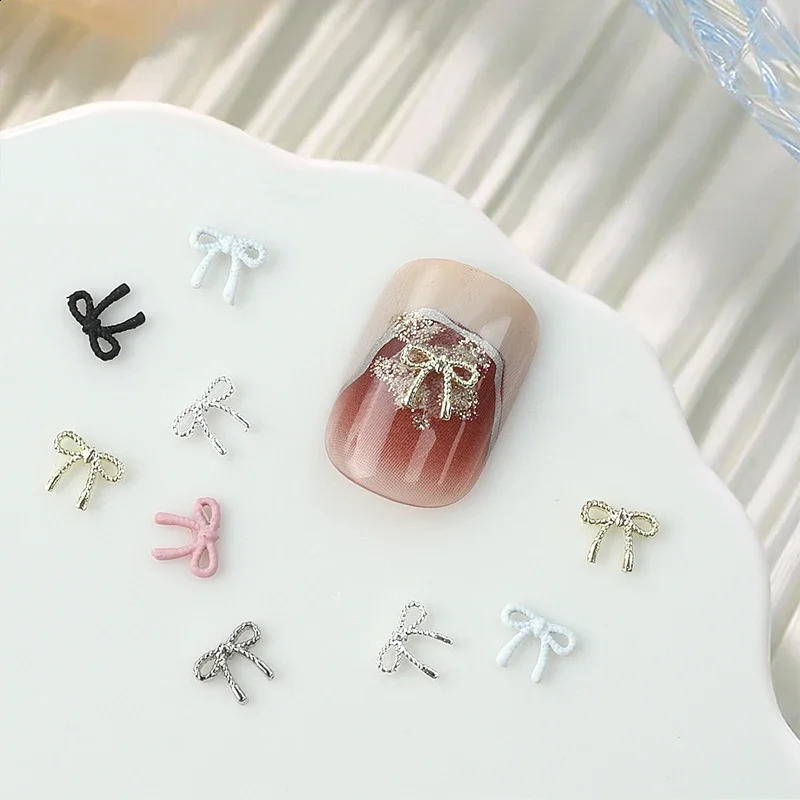 Mix 50PCS Mini Ribbon Bow Inlay Various Colors Simple Alloy Nail Art Rhinestones Decorations Manicure Parts Supplie Charms 241223