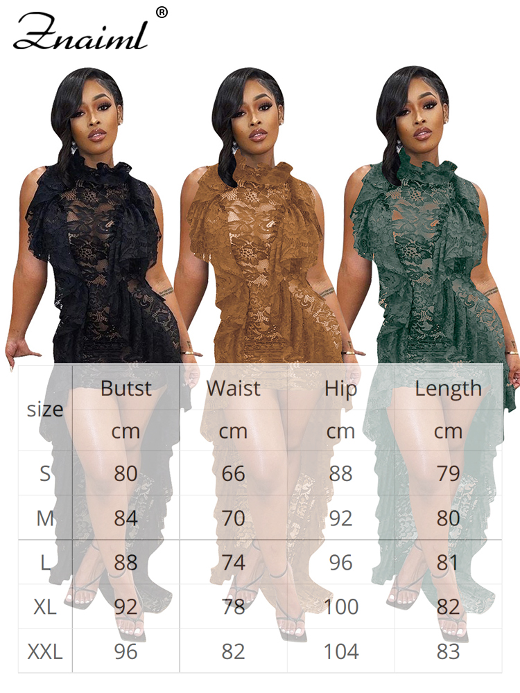 Znaiml 2023 Sexy Floral Lace Sheer Cocktail Evening Dresses for Women Ruffles Hem Bodycon Maxi Dress Elegant Birthday Outfits