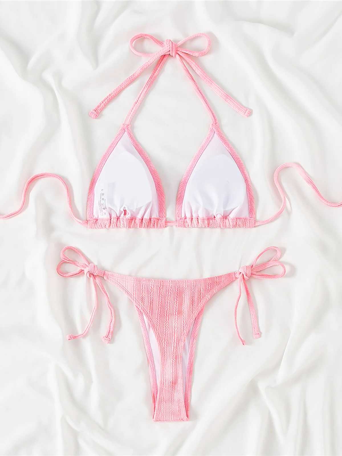 Sexy Mini Micro Thong Halter Strappy Bikini Female Swimsuit Women Swimwear Two-pieces Bikini set Bather Bathing Suit Swim K5401XJ241223