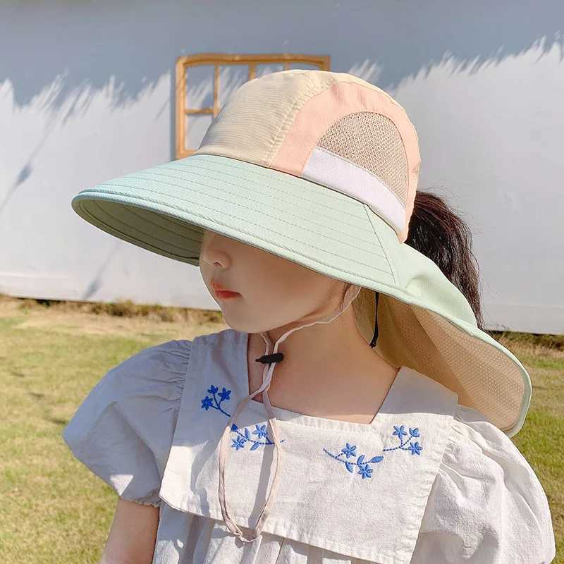 Caps Hats Outdoor childrens summer hats sun neck earmuffs protection beach boys and girls flip caps H241223DY02