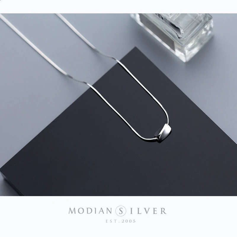 Modian Classic Irregular Square 925 Sterling Silver Simple Pendant for Women Adjustable Link Chain Necklace Fine Jewelry 241220