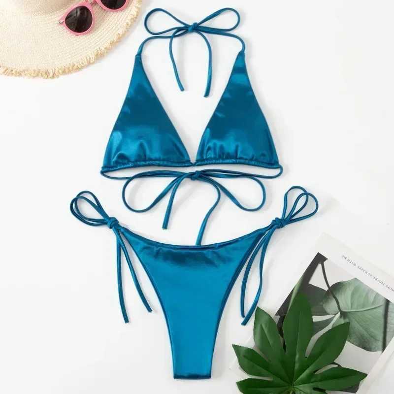 Swimwear Thong Bikini Set Sexy New Gold Swimsuits Woman Sexy Bathing Suits Bikinis Triangle Bandage Female BeachwearXJ241223