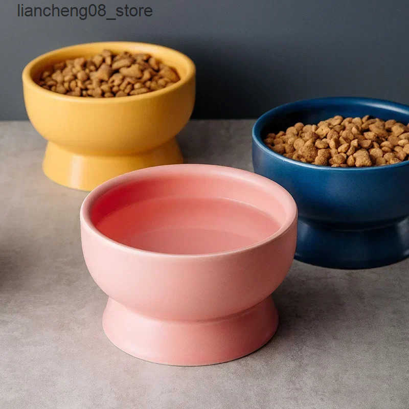 Dog Bowls Dishes Cat Food Water Bowls Nordic Style Pet Ceramics Feeding Dishes Puppy Kitten Neck Guard Matte Pottery Bowl Dog Eating Accessories L2409
