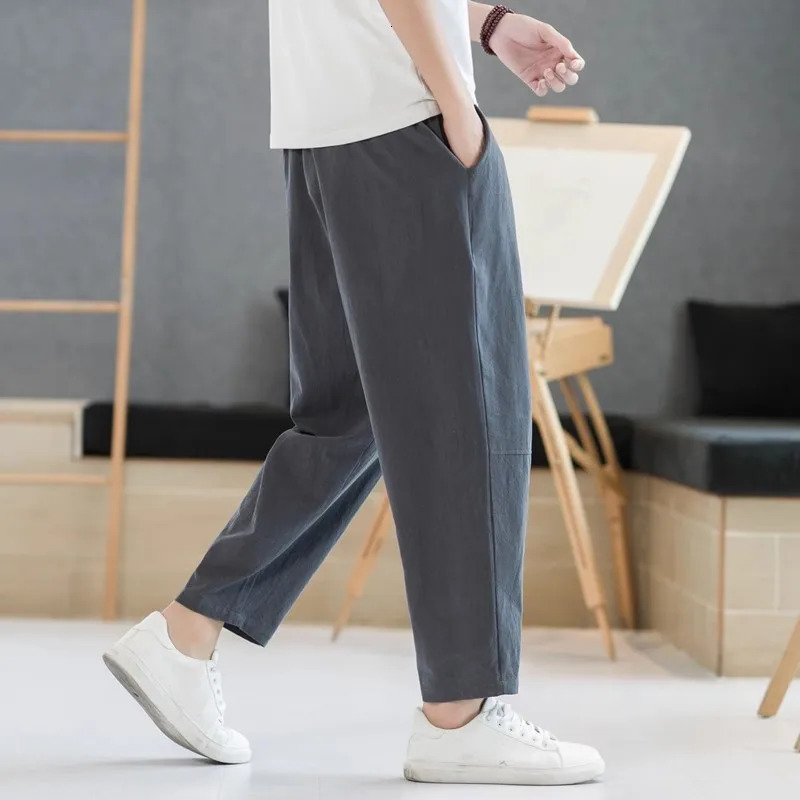 Mens pants cotton linen mens summer item solid color mens Trouser loose fitness bag streetwear Plus size M-5XL 241219