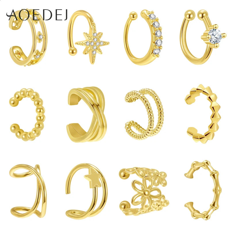 AOEDEJ 12 PCS/lot Gold Color Clip Earrings Punk Hip Hop Earrings for Men Women Gothic No Piercing Earrings Cartilag Jewelry 241220