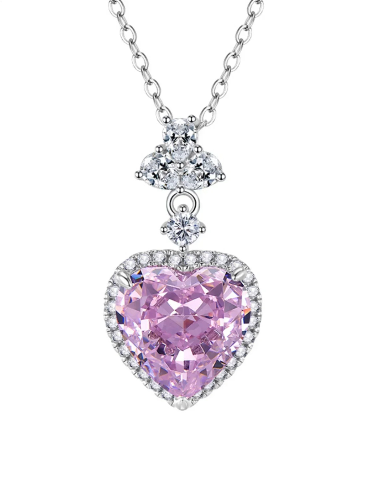 Cherry blossom pink diamond necklace light and high-end pure silver 925 heart-shaped high carbon diamond ice flower cut 241220