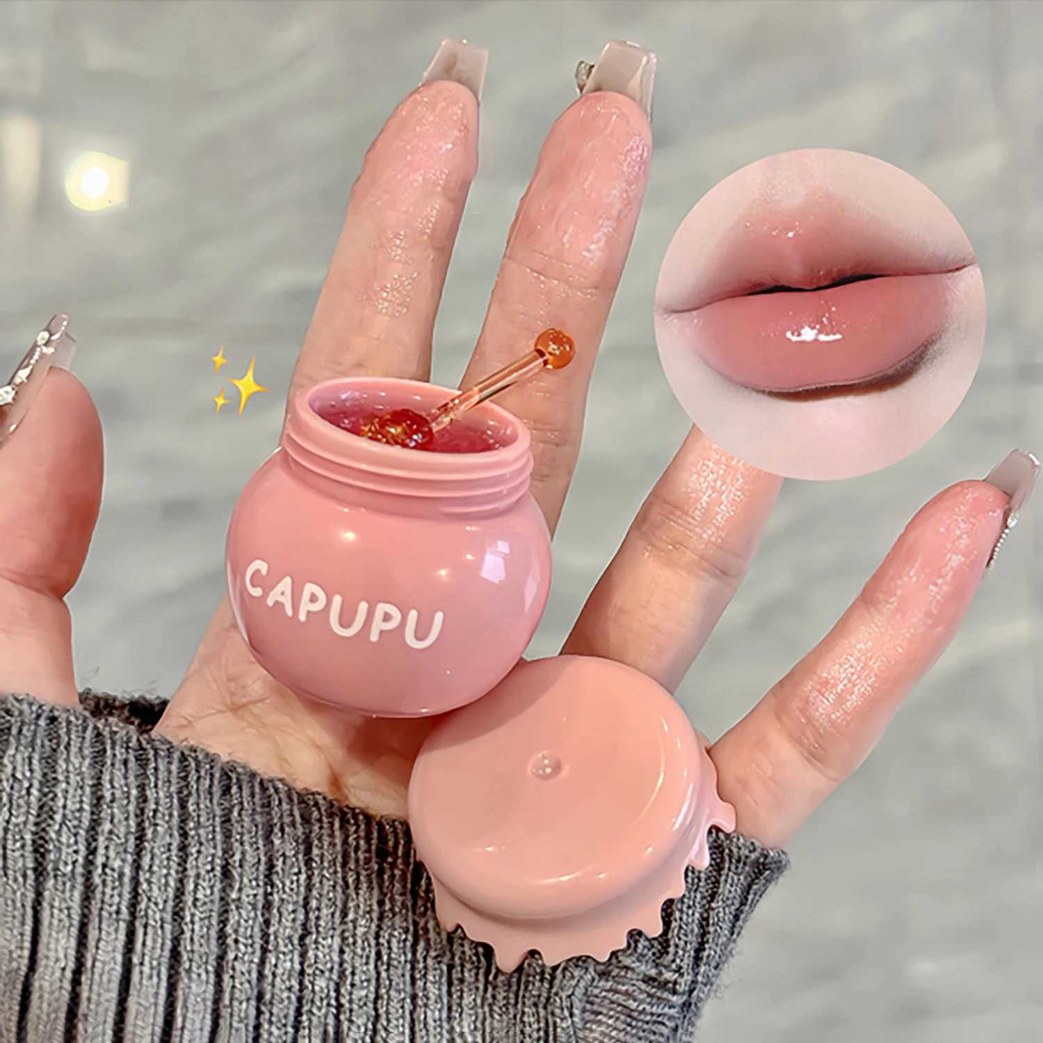 1Pcs Peach Jelly Lip Balm Clear Moisturizing Hydrating Reduce Lip Lines Honey Lip Oil Fruit Lipstick Lips Care Makeup CosmeticsXJ241223