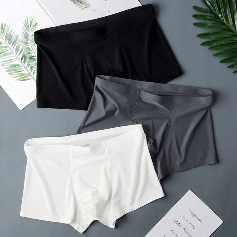 Alltooall Mens Ice Silk Sexy Seamless Boxing Shorts Underwear Fashion Underwear Mens Comfortable Ultra Thin Breathable Underwear W241223