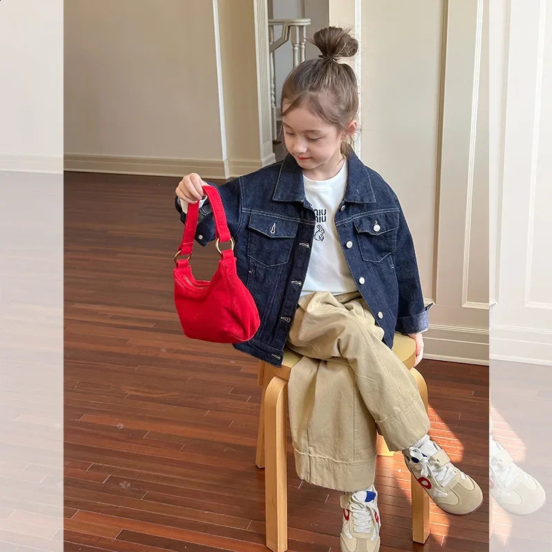 Children Clothes Denim Jacket Autumn Casual Korean Style Boys and Girls Solid Color Fashionable Kids Casual Jacket 241223