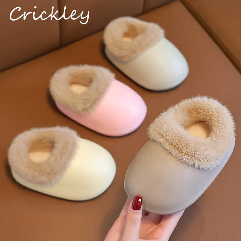 Winter Solid Children Slippers EVA Waterproof Baby Boys Girls Slippers Warm Plush Non Slip Toddler Kids Indoor Shoes 241223