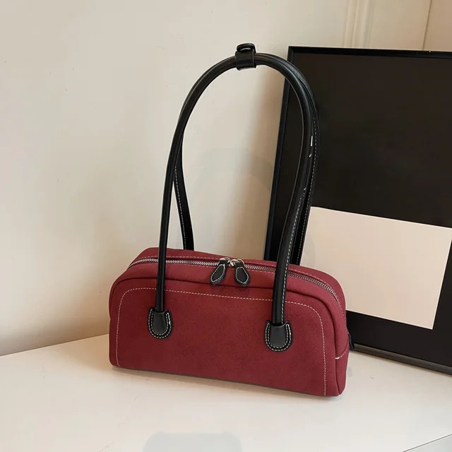 Shoulder Women Multi Pocket Underarm Faux Suede Zipper Tote Purse Satchel Bag For Work Shopping Suede Gender Neutral