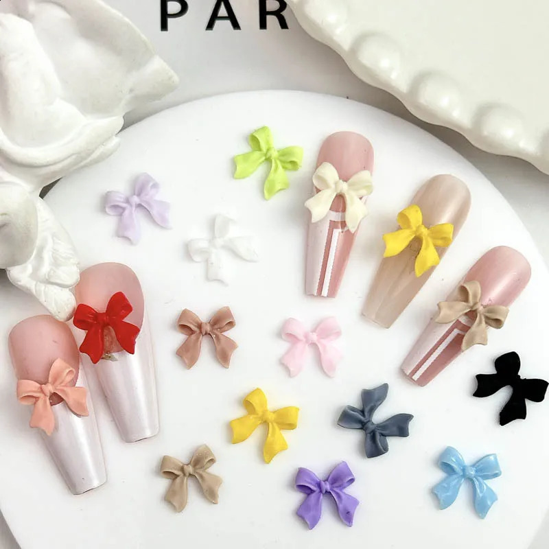 100PCS 3D Ribbon Bow Nail Art Charms Supplies Bowknot Accessories For Nails Decoration Manicure Deocr Parts Material Tool 241223