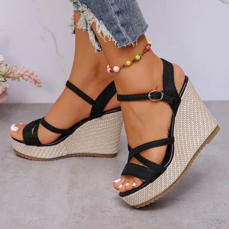 Fashion Wedges Shoe Summer Platform High Heel Female Buckle Sandals Sexy Bohemia Style Mujer Womens 2024 241213