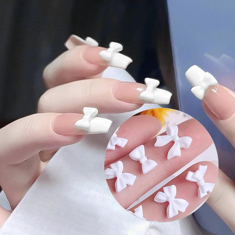 50pcs Kawaii White Pennant Nail Charms 3D Resin Jewelry Nail Art Decoration Accessories Pennant French Style Nail Supplies 241223