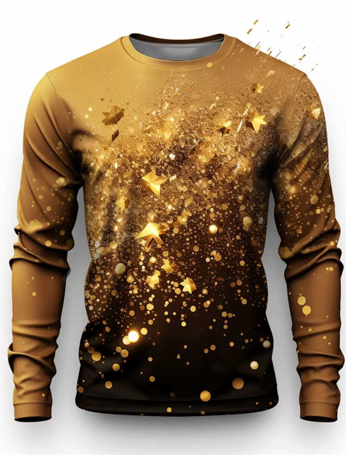 New Arrival Graphic Balloon Fashion Mens 3D Printed T-shirt Tee Holiday Going out New Years T-shirt Black Gold Long Sleeve Crew Collar Shirt Z241223