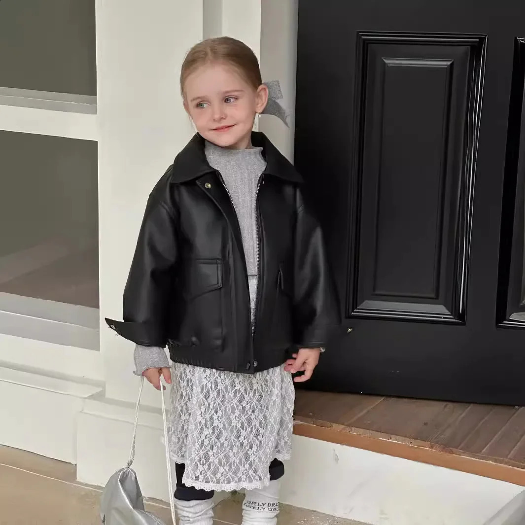 Coat Girl Advanced Feeling Girl Causal Fashion Korean Short Leather Jacket Loose Simple Turn Down Collar 241223