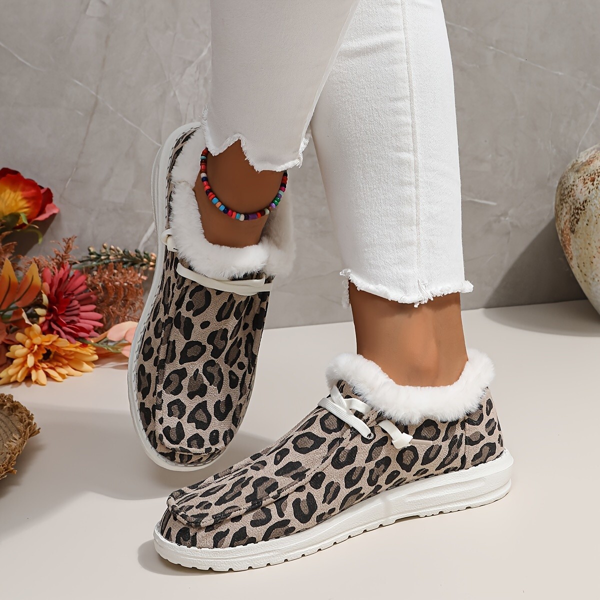 Large Leopard Ddmywed Print Canvas Women Warm Flat Bottom With Velvet Lace Up Casual Cotton Shoes For Autumn And Winter Chinese Brand F Ddmysaturn