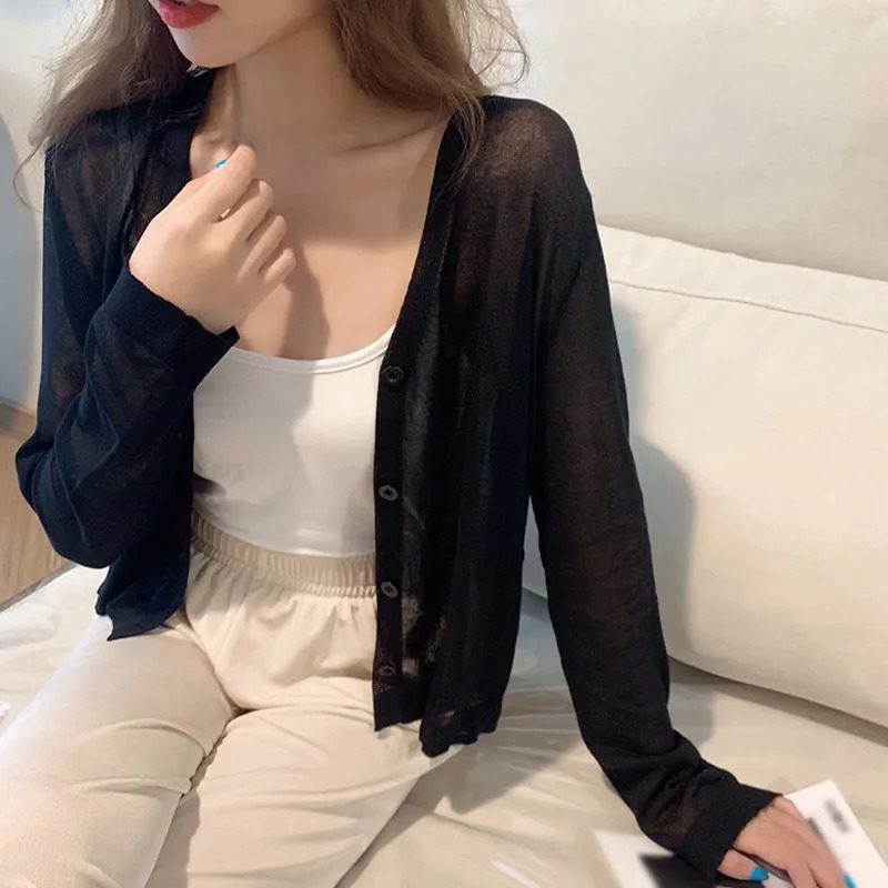 Women Summer Sunscreen Cardigan Button Knitwear Tops Female Korean Style Sleeve Short Coat Casual Sun Protected 241220