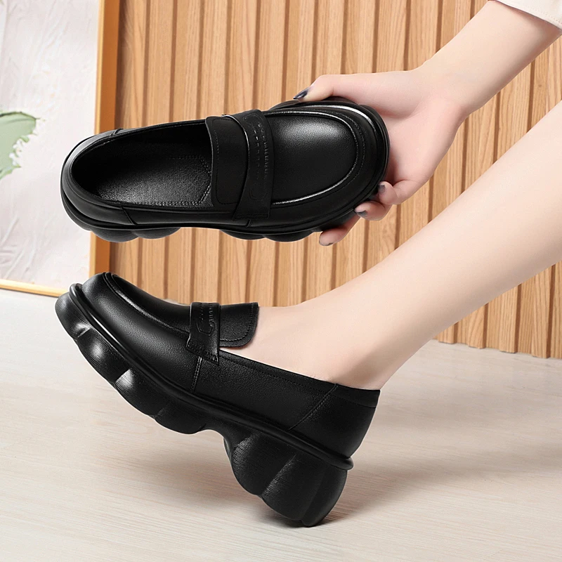 AIYUQI Genuine Leather Loafers Women Spring British Style Women Shoes Fashion Platform Shoes Women