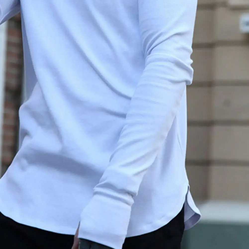 Casual mens top mens spring T-shirt long sleeves round neck soft warm thumb hole mens T-shirt M241223