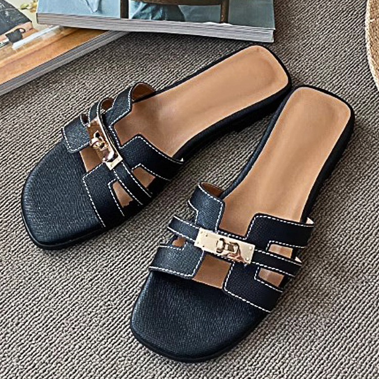 Free Shipping new slippers designer slides womans flat sandals Square Toes Sier lock buckle patent Slipper outdoor woman shoes szie 36-41