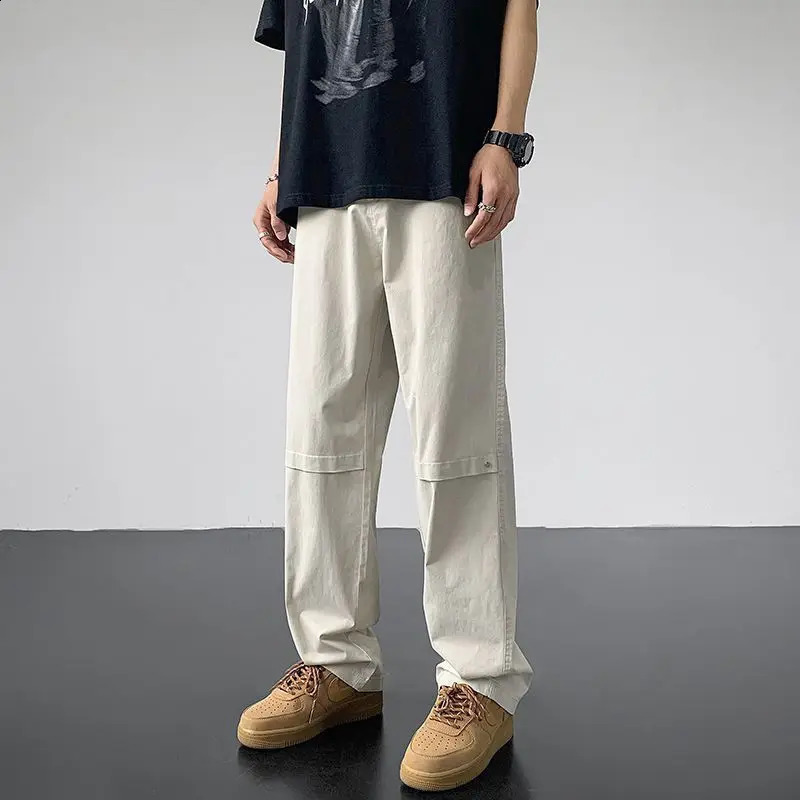 Work Pants Mens American Retro Ice Silk Casual Pants Straight Tube Loose High Street Logging Pants 241223