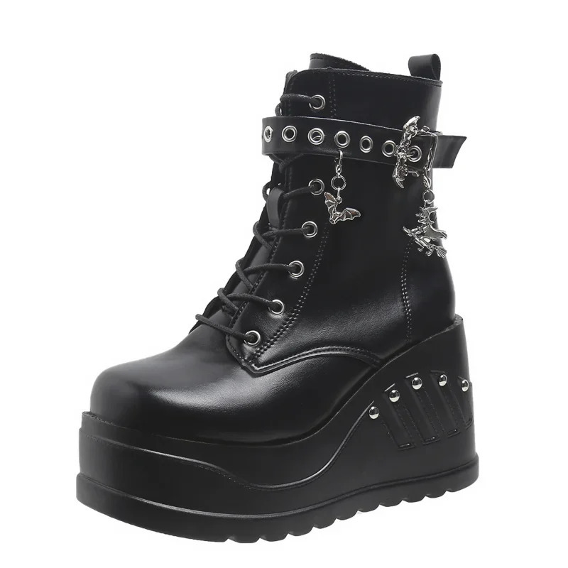 2024 Womens Fashion Boots Selling Punk Gothic Platform High Heels Wedge Womens Casual Gothic Punk Size 43 Womens Shoes 241213