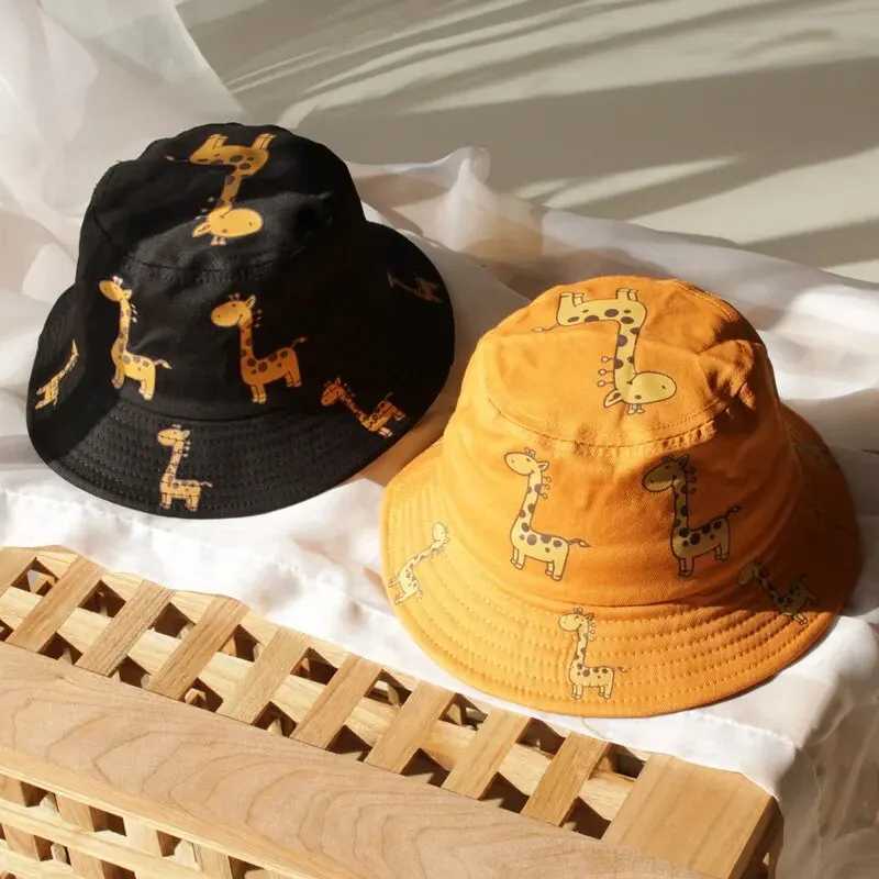 Caps Hats Summer Sun Protection Childrens Fisherman Hat Cartoon Printed Giraffe Flat Cap Boys and Girls Korean Version Cute Basin H241223
