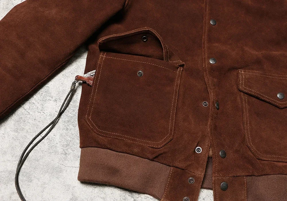 Reversed Suede Leather A1 Leather Jacket American Retro Leather Jacket Autumn and Winter Amikaki Mens Baseball Jacket 241220