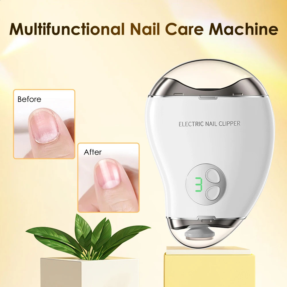 Electric Nail Clipper With Blue Light Adult Baby Toes Automatic Nail Clippers Grinder Manicure Cutter Trimming Polishing Tools 241223