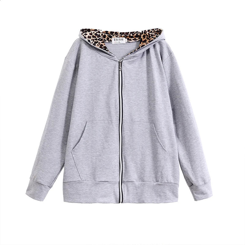 Early autumn slim dark solid cardigan sweater hooded European and American trend casual mens versatile coat Leopard Print 241223