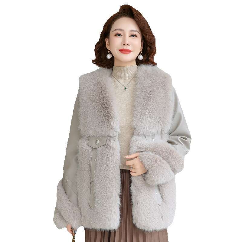 Moms outfit with thick mink imitation coat middle-aged outfit womens autumn and winter fur one-piece cotton coat