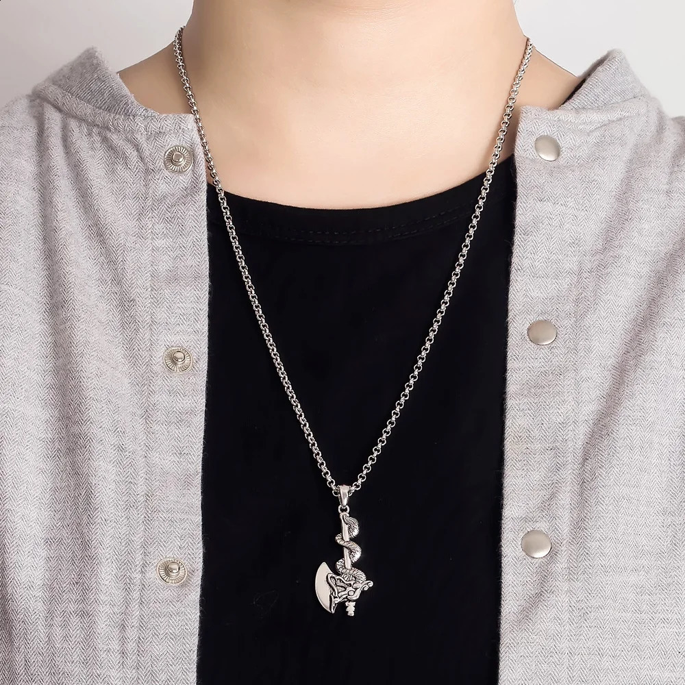 Retro Dragon Necklace Axe Pendant Jewelry for Men Womens Long Sweater Chain Necklace Box Chopin Chain Gift;Male Amulet Jewelry 241220