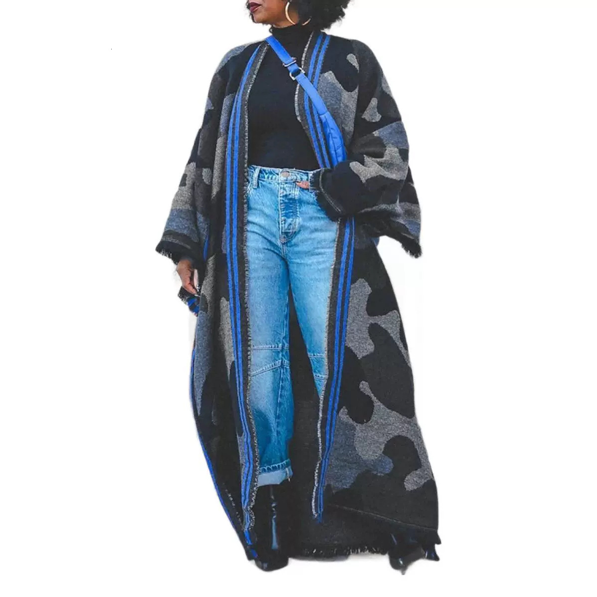 WINYI Camouflage Colored African Womens Winter Kimono Long Sleeve Coat Abaya Dubai Open End Long Open Party Dress 241019