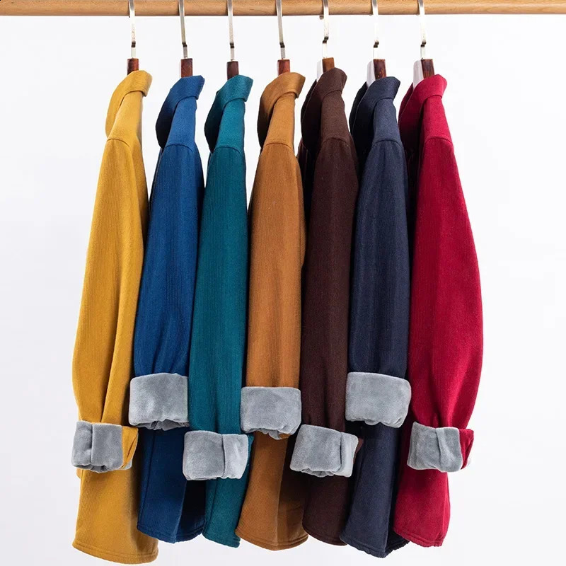 Mens Corduroy Fleece Warm Plaid Classic Style Regular Fit Velvet Large Size Thick Casual Shirt Male Clothes Plus L-6XL 241223