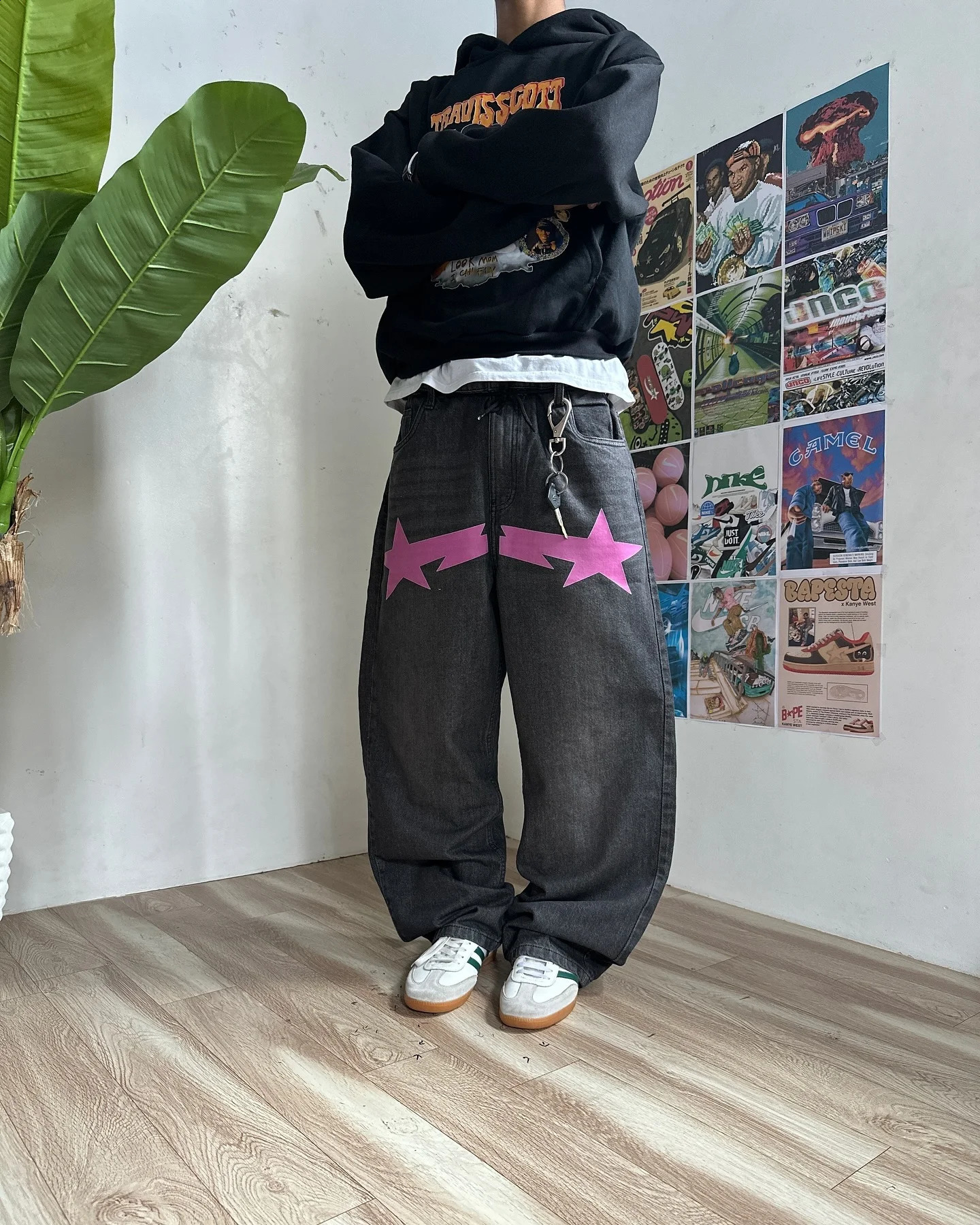 Streetwear Harajuku Star Print Washed Baggy Jeans Women Y2K Fashion Retro Punk Casual Joker Gothic High Waist Wide Leg Pants 241223