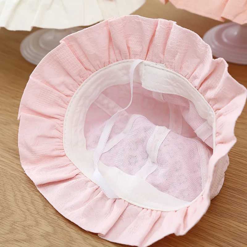 Caps Hats Lace Ruffle Baby Bucket Flower Princess Sunset Fishermans Hat Summer Thin Cotton Newborn UV Protective Sun Hat 3-18M H241223